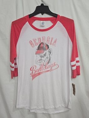 NWT Rivalry Threads Womens XL Red White Georgia Bulldogs Quarter Sleeve Tee
